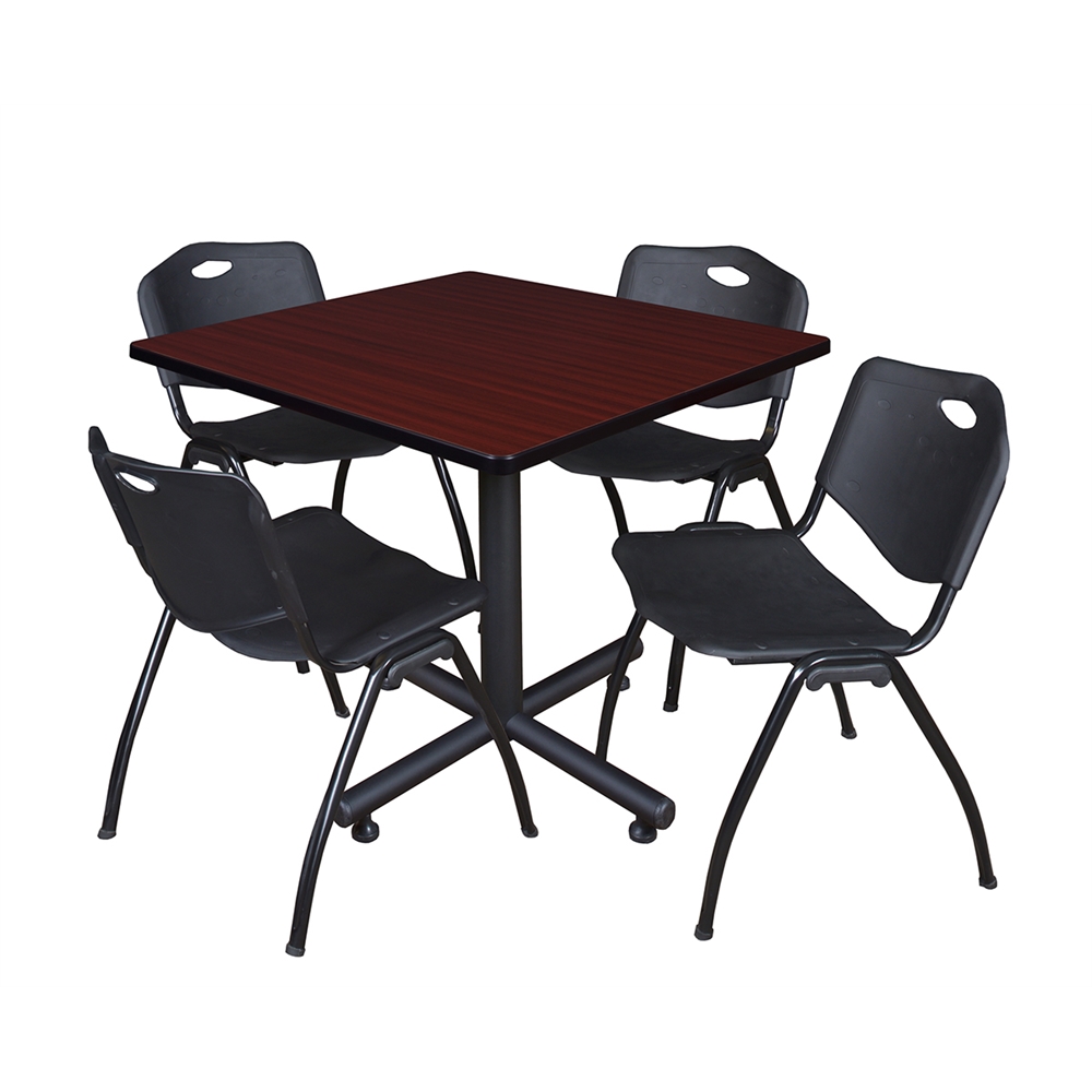 Kobe 36" Square Breakroom Table- Mahogany & 4 'M' Stack Chairs- Black. Picture 1