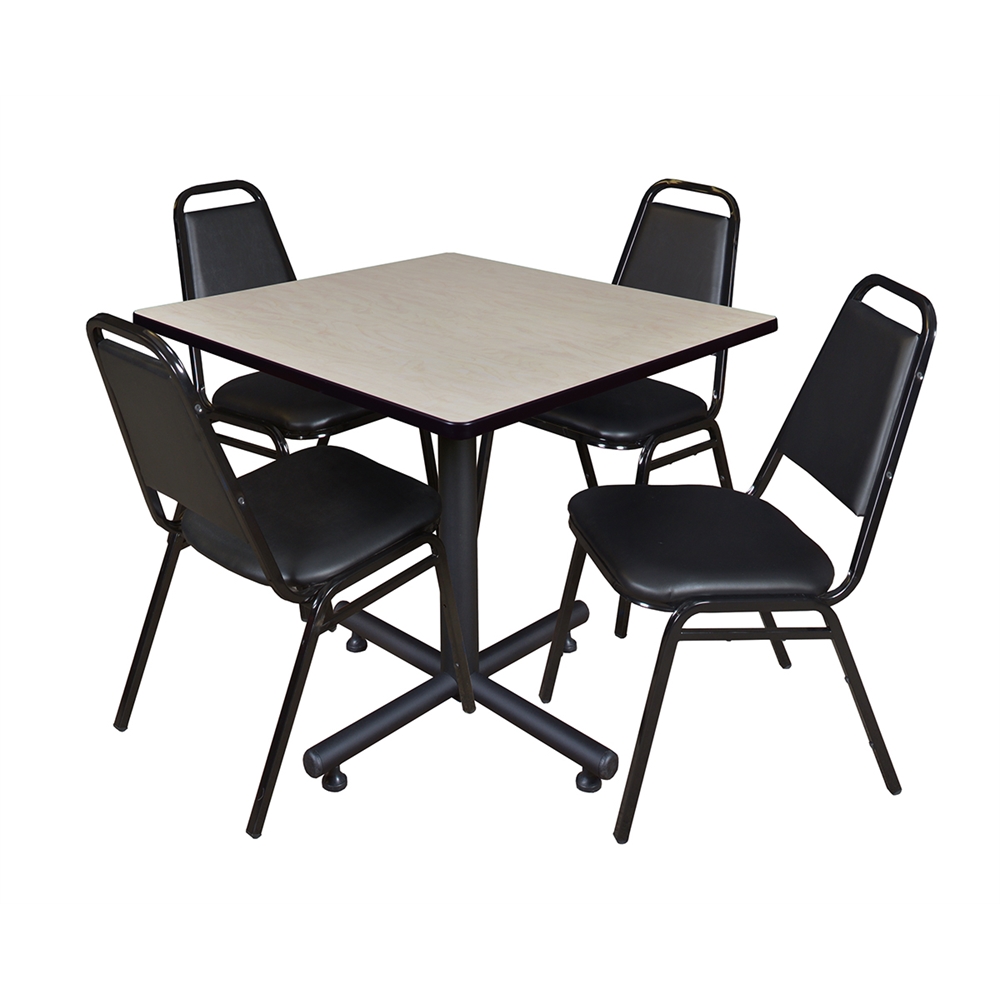 Kobe 36" Square Breakroom Table- Maple & 4 Restaurant Stack Chairs- Black. Picture 1