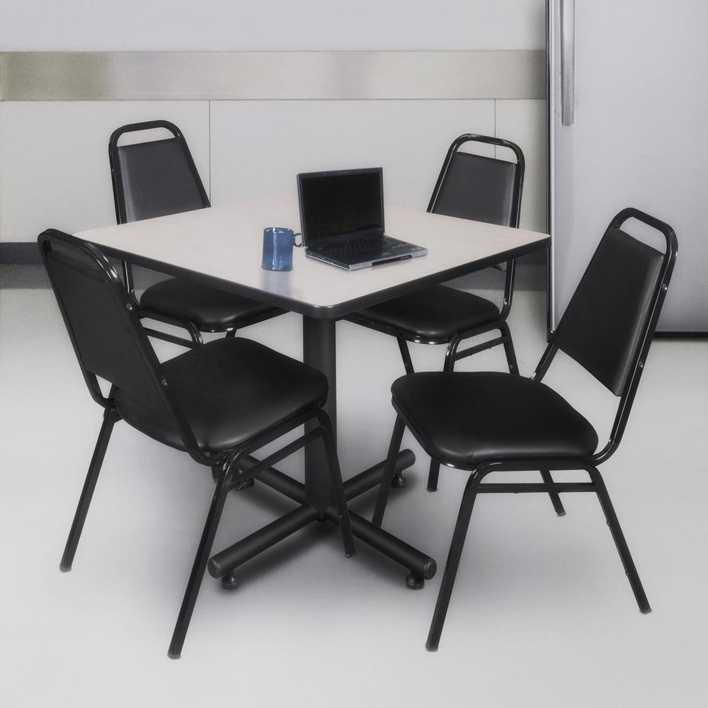 Kobe 36" Square Breakroom Table- Maple & 4 Restaurant Stack Chairs- Black. Picture 2