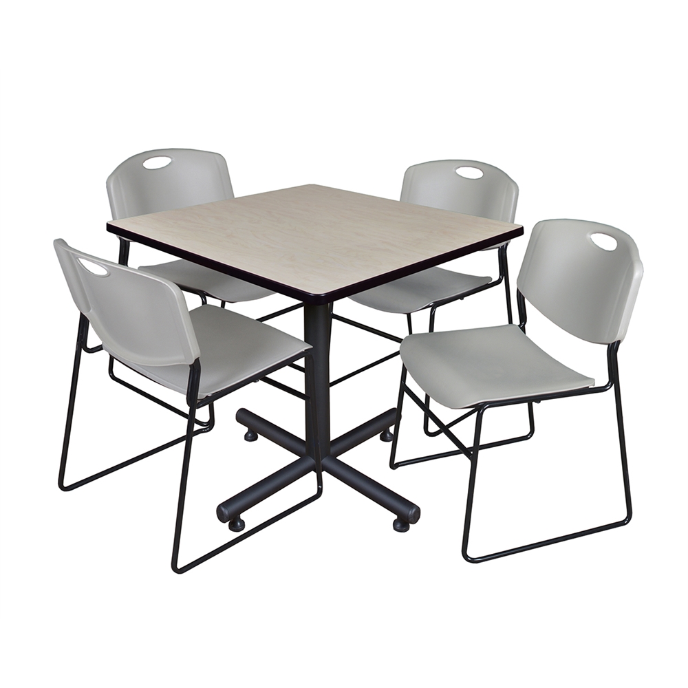 Kobe 36" Square Breakroom Table- Maple & 4 Zeng Stack Chairs- Grey. Picture 1