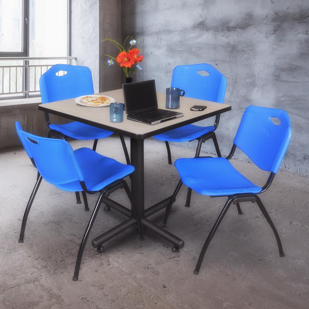 Kobe 36" Square Breakroom Table- Maple & 4 'M' Stack Chairs- Blue. Picture 2