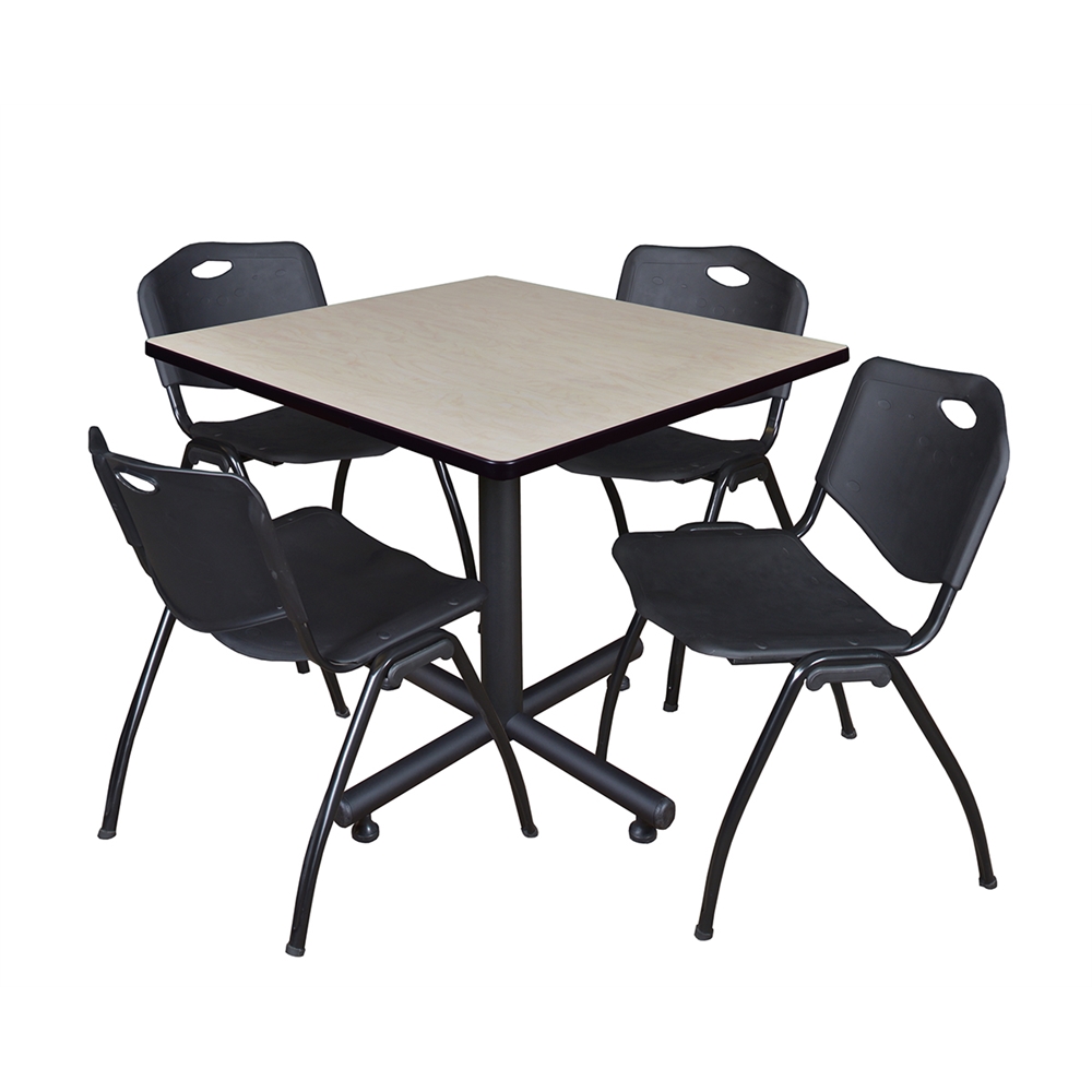 Kobe 36" Square Breakroom Table- Maple & 4 'M' Stack Chairs- Black. Picture 1