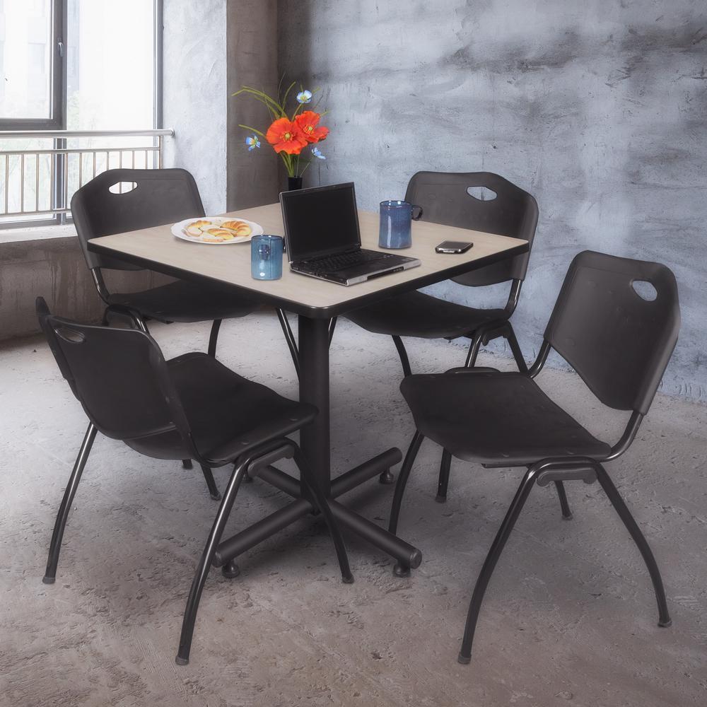 Kobe 36" Square Breakroom Table- Maple & 4 'M' Stack Chairs- Black. Picture 2