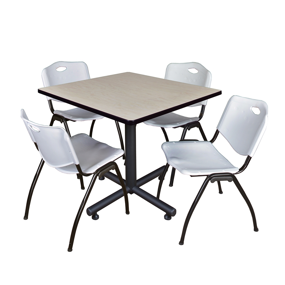 Kobe 36" Square Breakroom Table- Maple & 4 'M' Stack Chairs- Grey. Picture 1