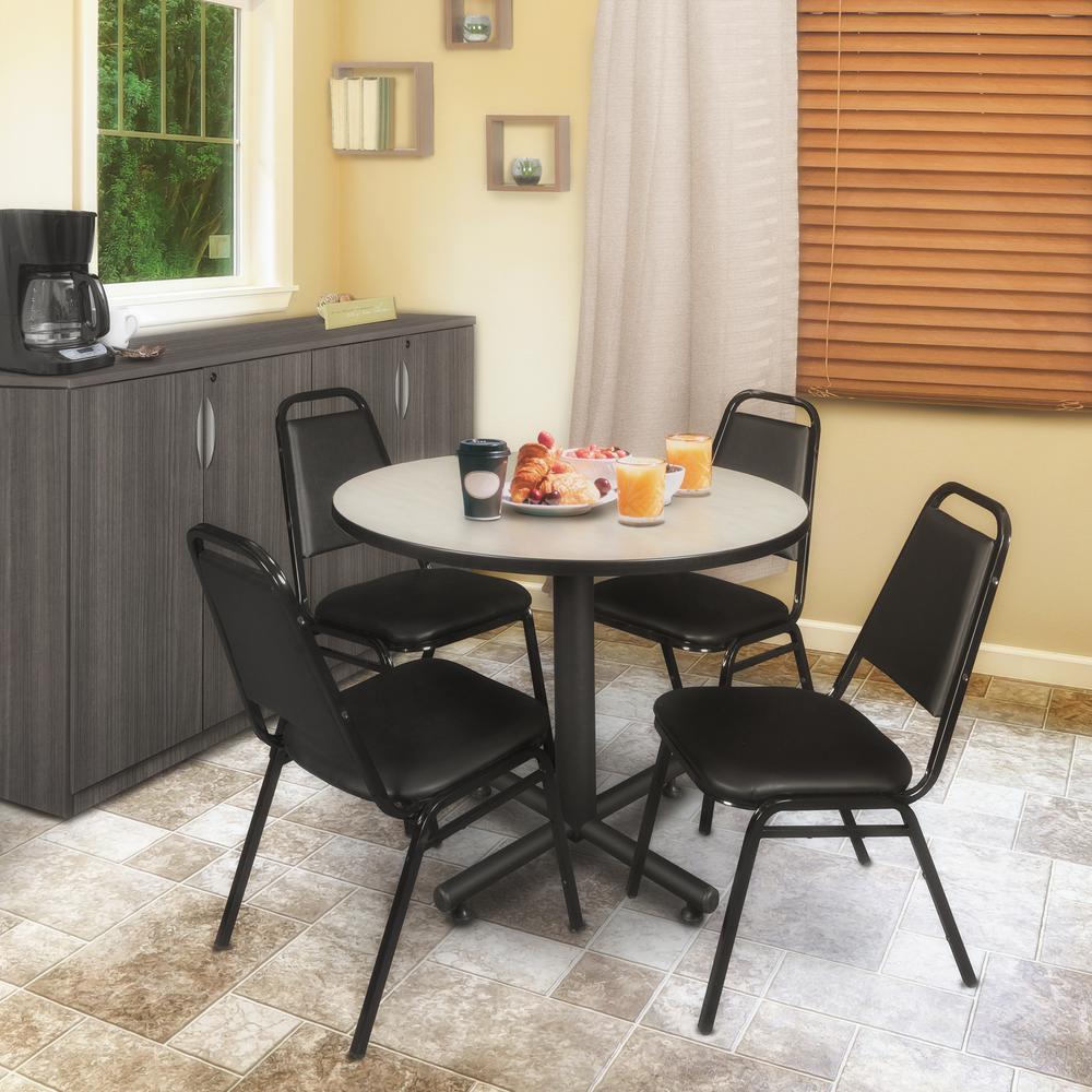 Kobe 36" Round Breakroom Table- Maple & 4 Restaurant Stack Chairs- Black. Picture 2