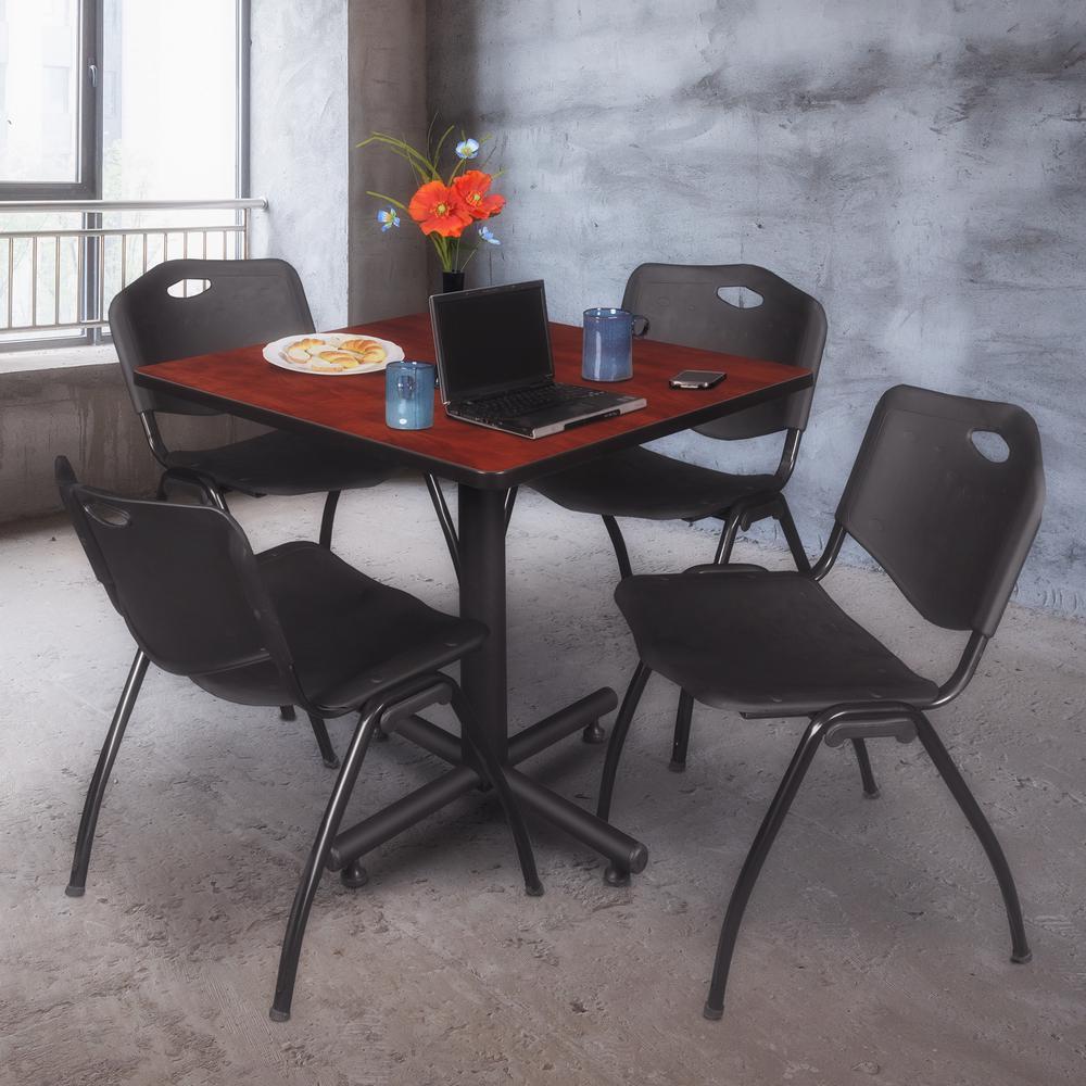 Kobe 42" Square Breakroom Table- Cherry & 4 'M' Stack Chairs- Black. Picture 2