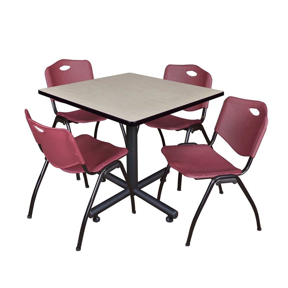 Kobe 42" Square Breakroom Table- Maple & 4 'M' Stack Chairs- Burgundy. Picture 1