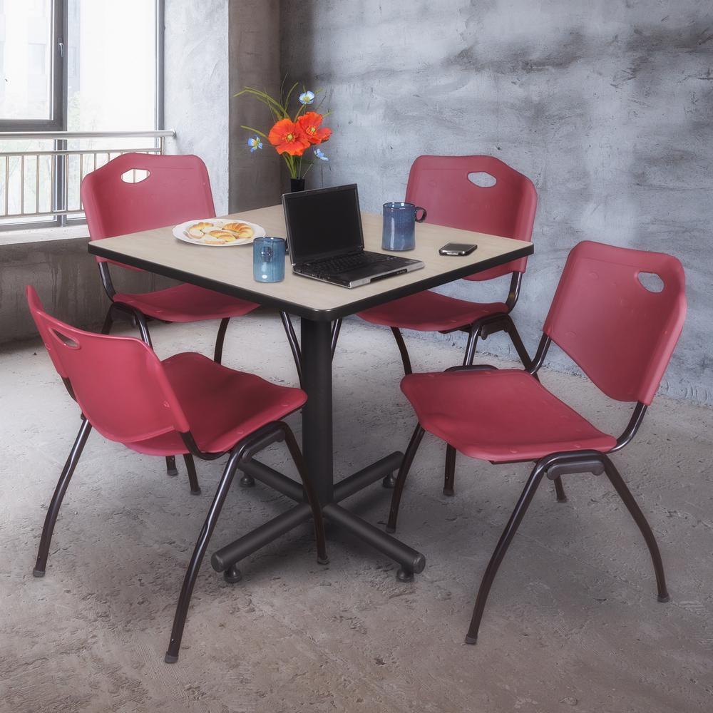 Kobe 42" Square Breakroom Table- Maple & 4 'M' Stack Chairs- Burgundy. Picture 2