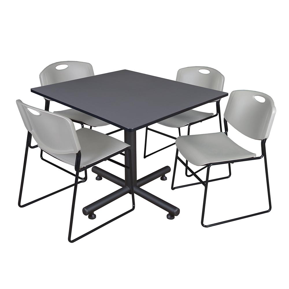 Kobe 48" Square Breakroom Table- Grey & 4 Zeng Stack Chairs- Grey. Picture 1