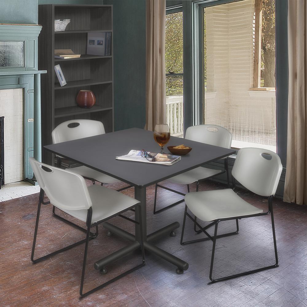 Kobe 48" Square Breakroom Table- Grey & 4 Zeng Stack Chairs- Grey. Picture 2