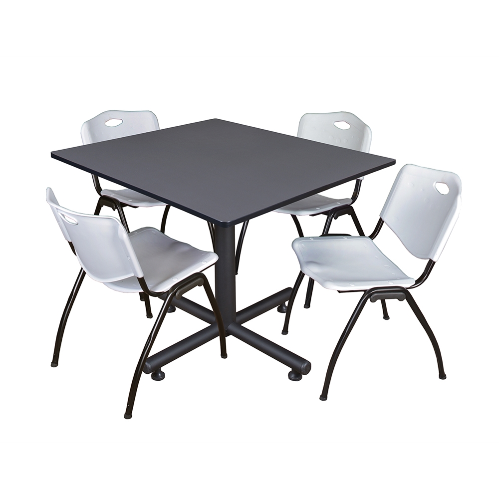 Kobe 48" Square Breakroom Table- Grey & 4 'M' Stack Chairs- Grey. Picture 1