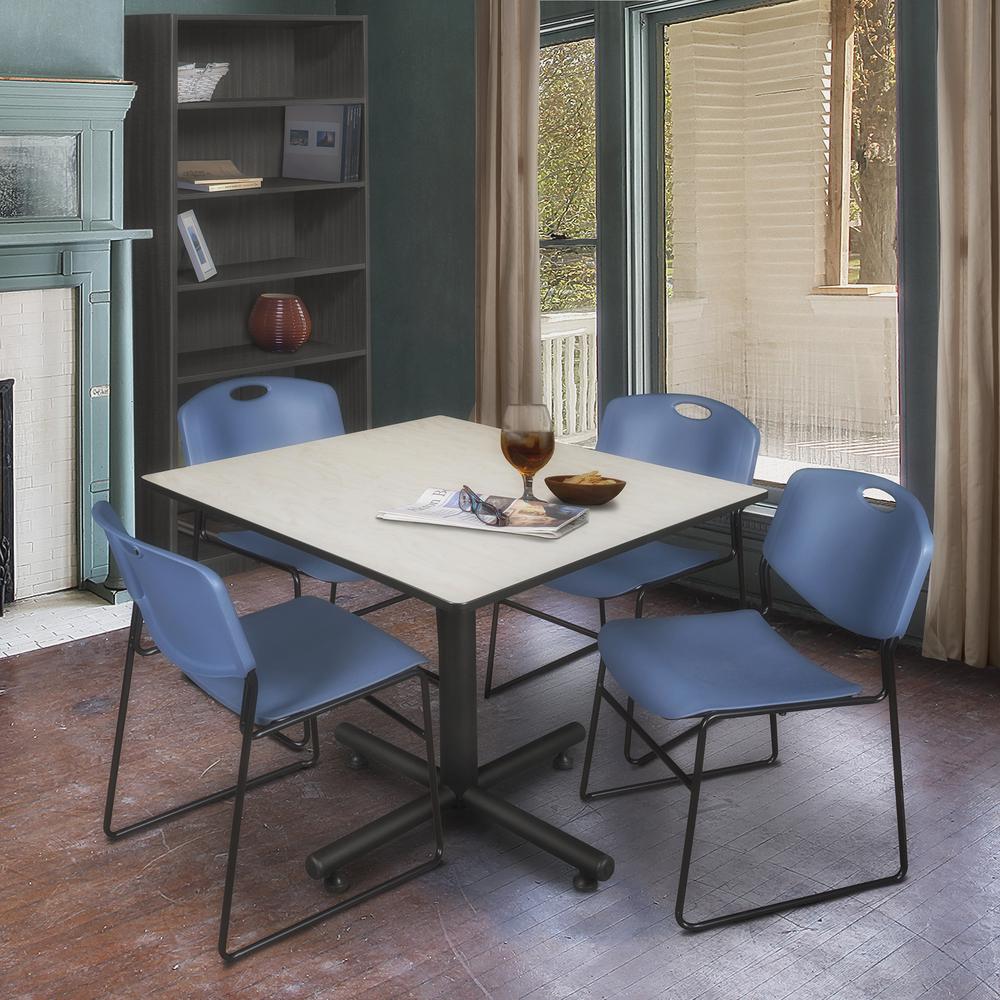 Kobe 48" Square Breakroom Table- Maple & 4 Zeng Stack Chairs- Blue. Picture 2