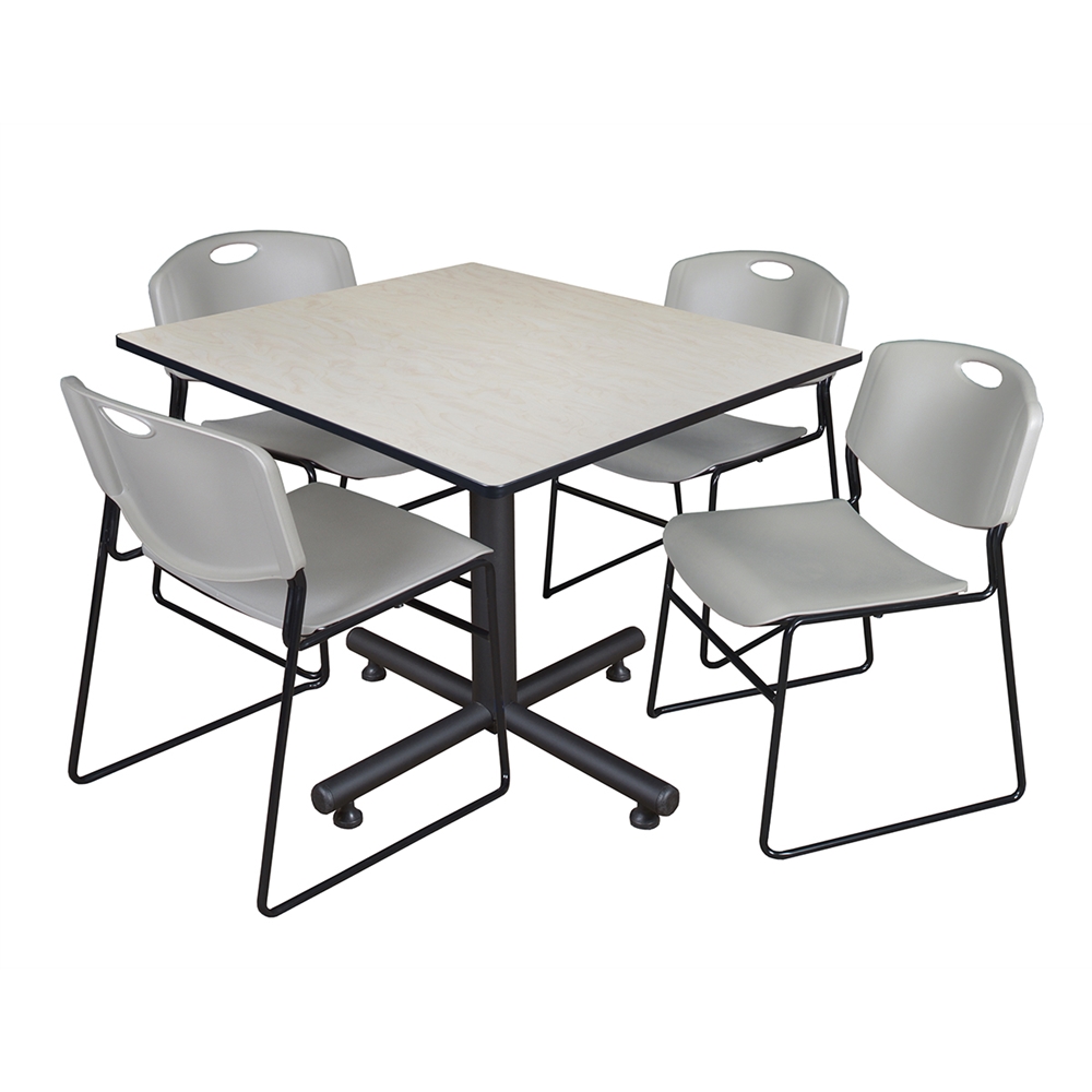 Kobe 48" Square Breakroom Table- Maple & 4 Zeng Stack Chairs- Grey. Picture 1
