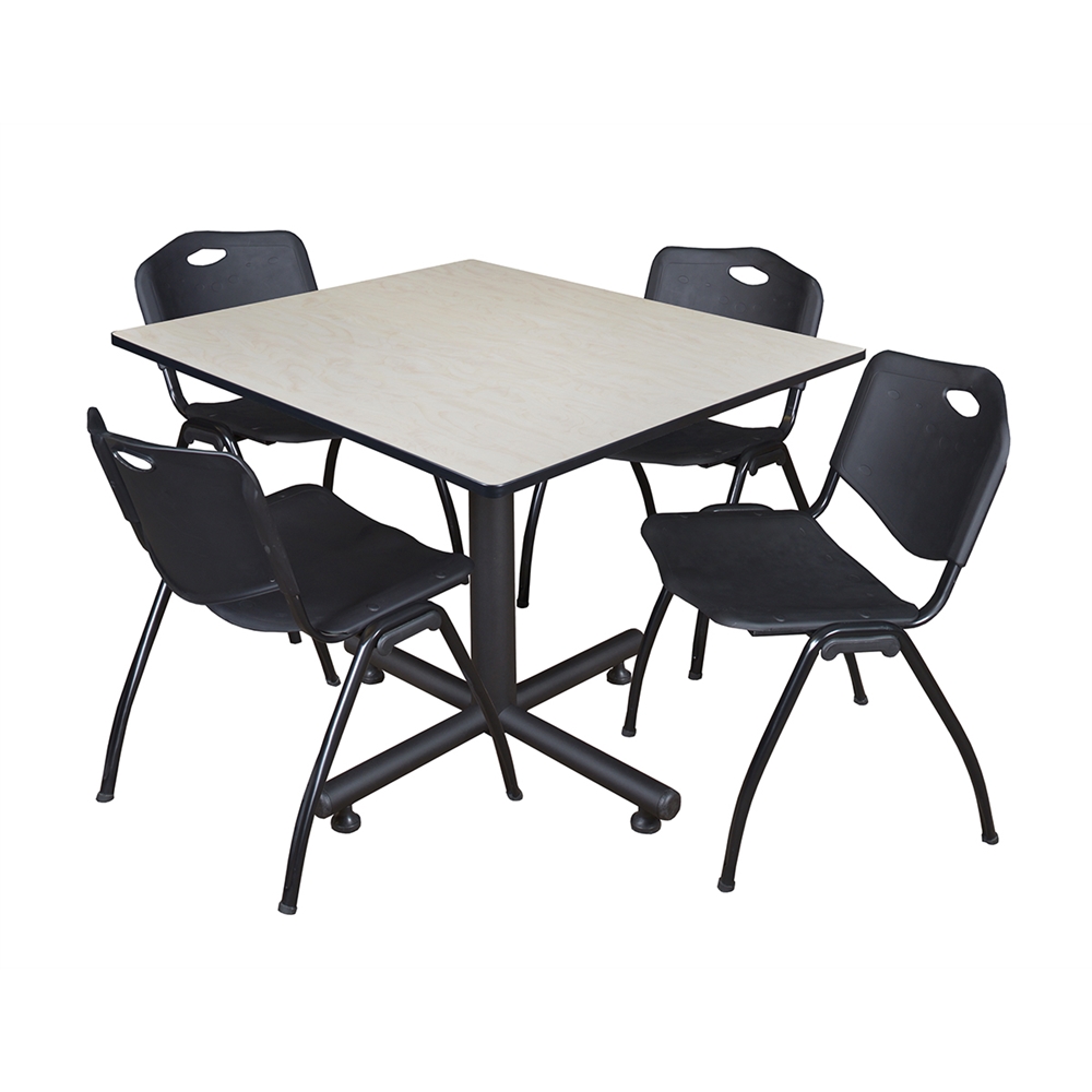 Kobe 48" Square Breakroom Table- Maple & 4 'M' Stack Chairs- Black. Picture 1