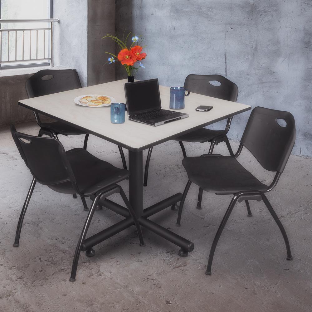Kobe 48" Square Breakroom Table- Maple & 4 'M' Stack Chairs- Black. Picture 2