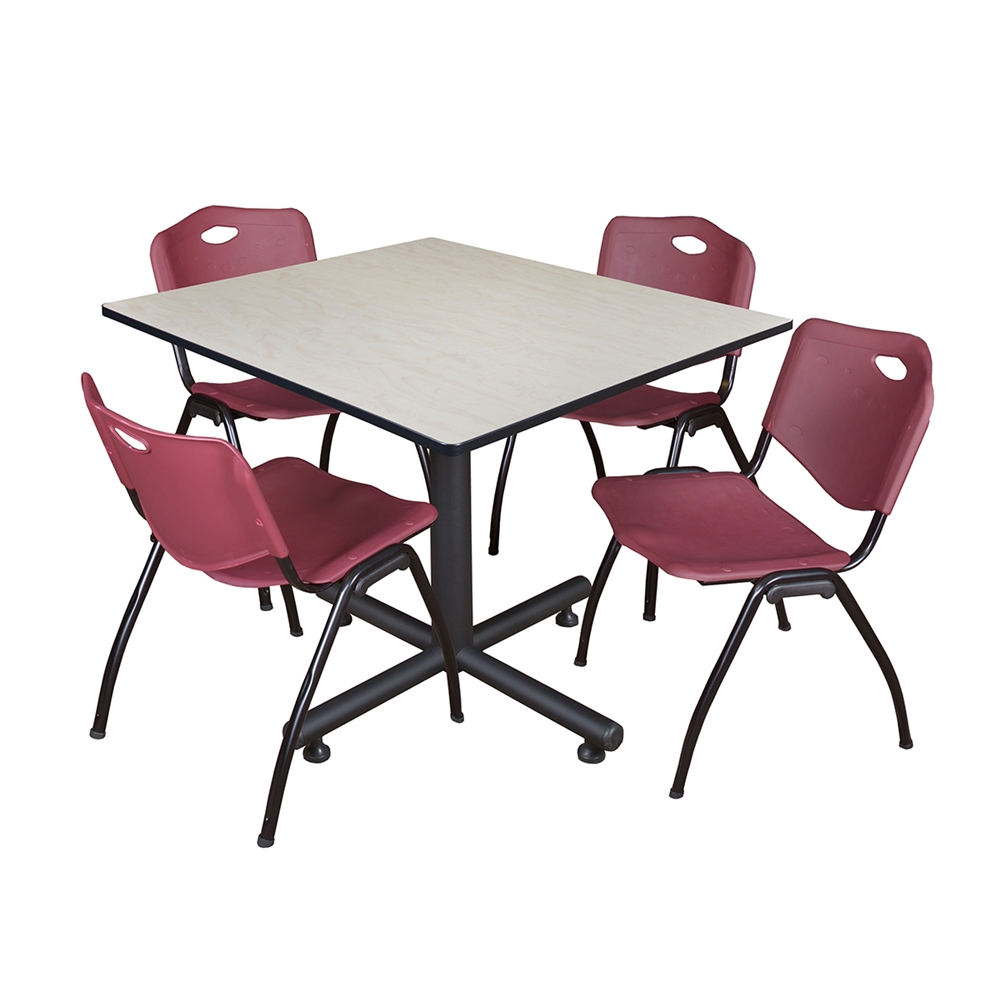 Kobe 48" Square Breakroom Table- Maple & 4 'M' Stack Chairs- Burgundy. Picture 1