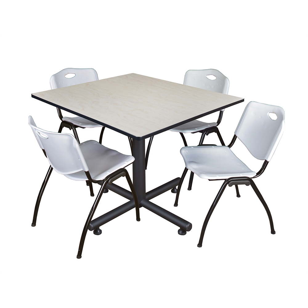 Kobe 48" Square Breakroom Table- Maple & 4 'M' Stack Chairs- Grey. Picture 1