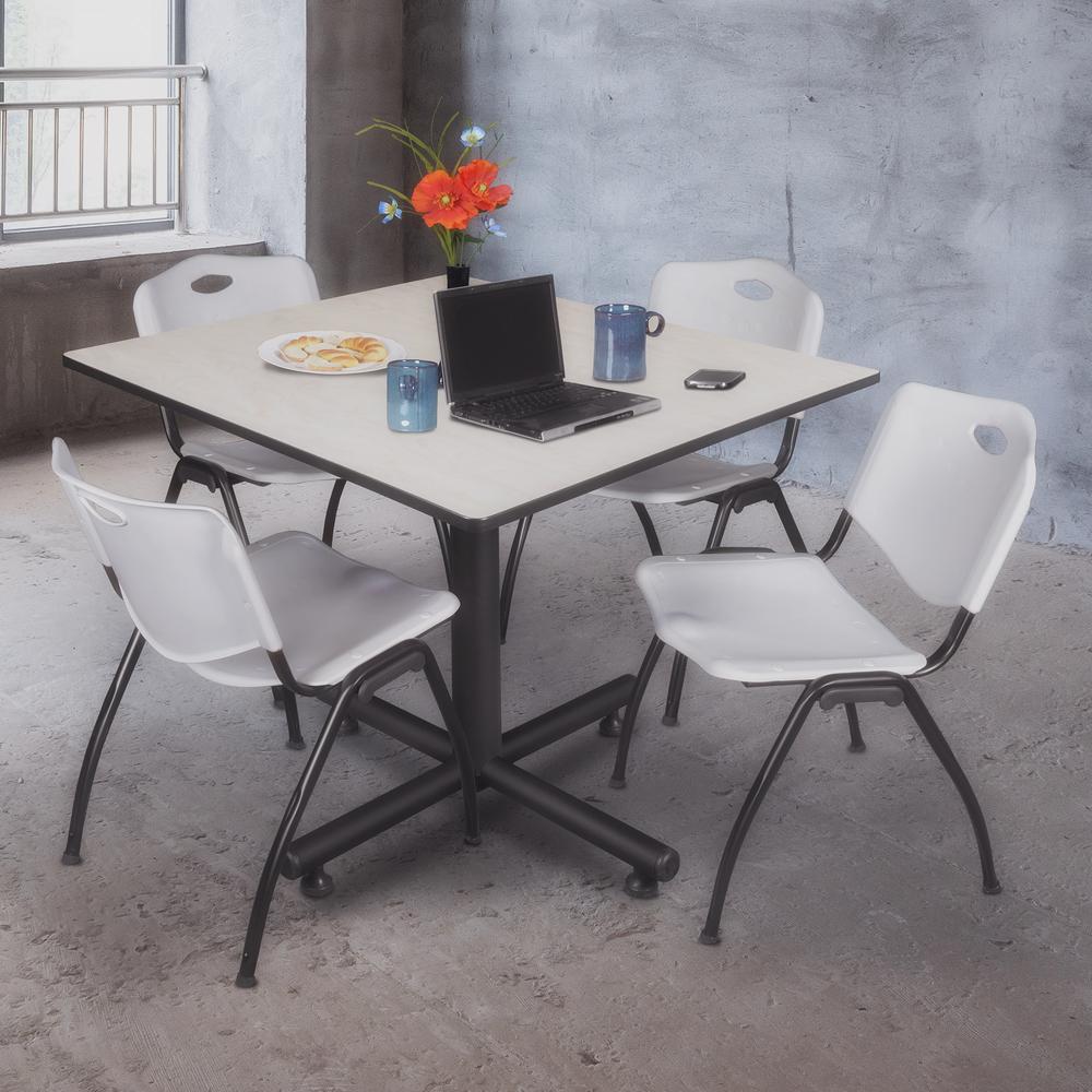 Kobe 48" Square Breakroom Table- Maple & 4 'M' Stack Chairs- Grey. Picture 2