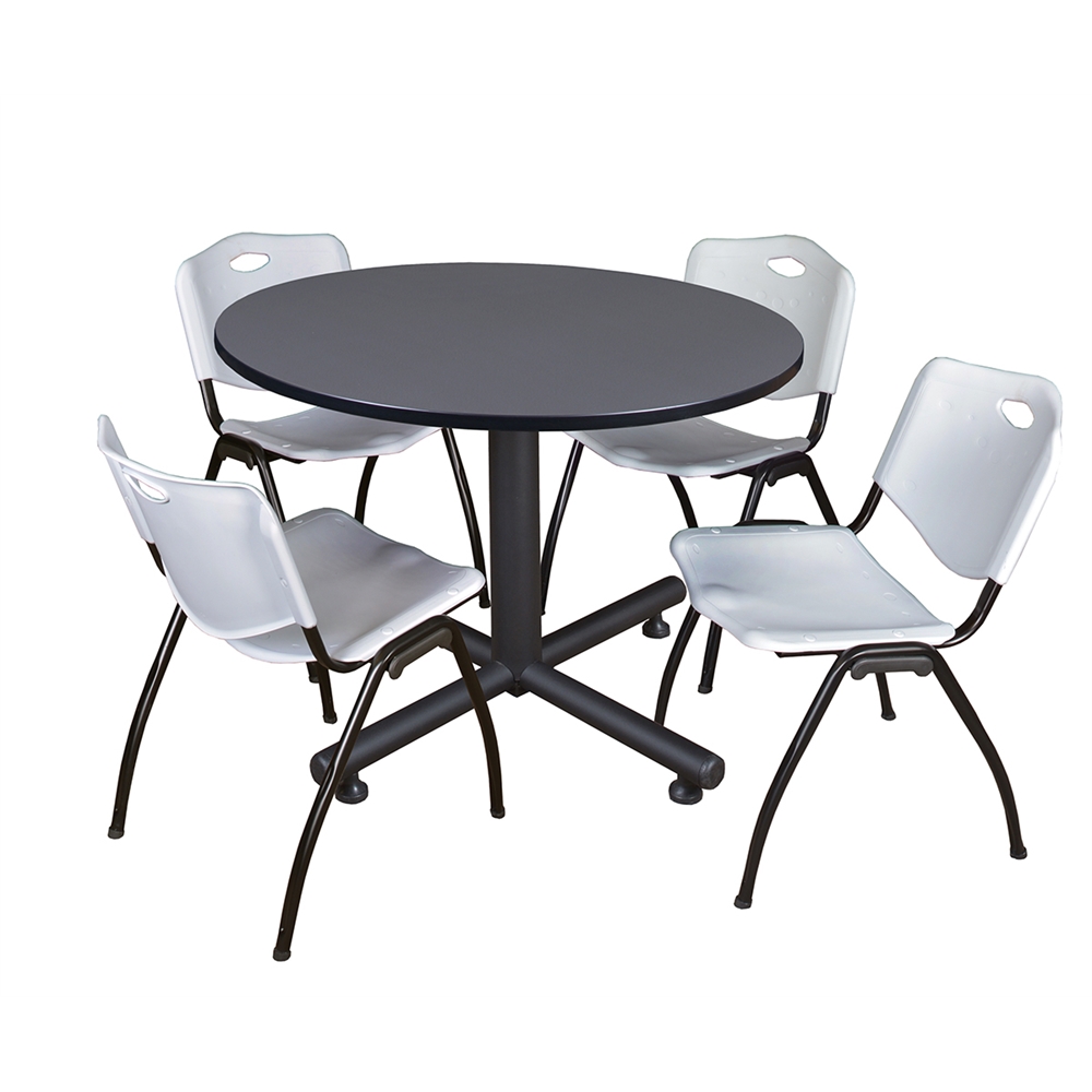 Kobe 48" Round Breakroom Table- Grey & 4 'M' Stack Chairs- Grey. Picture 1