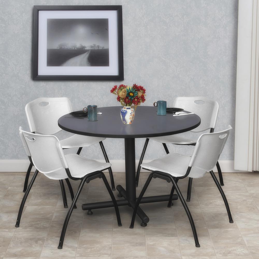 Kobe 48" Round Breakroom Table- Grey & 4 'M' Stack Chairs- Grey. Picture 2