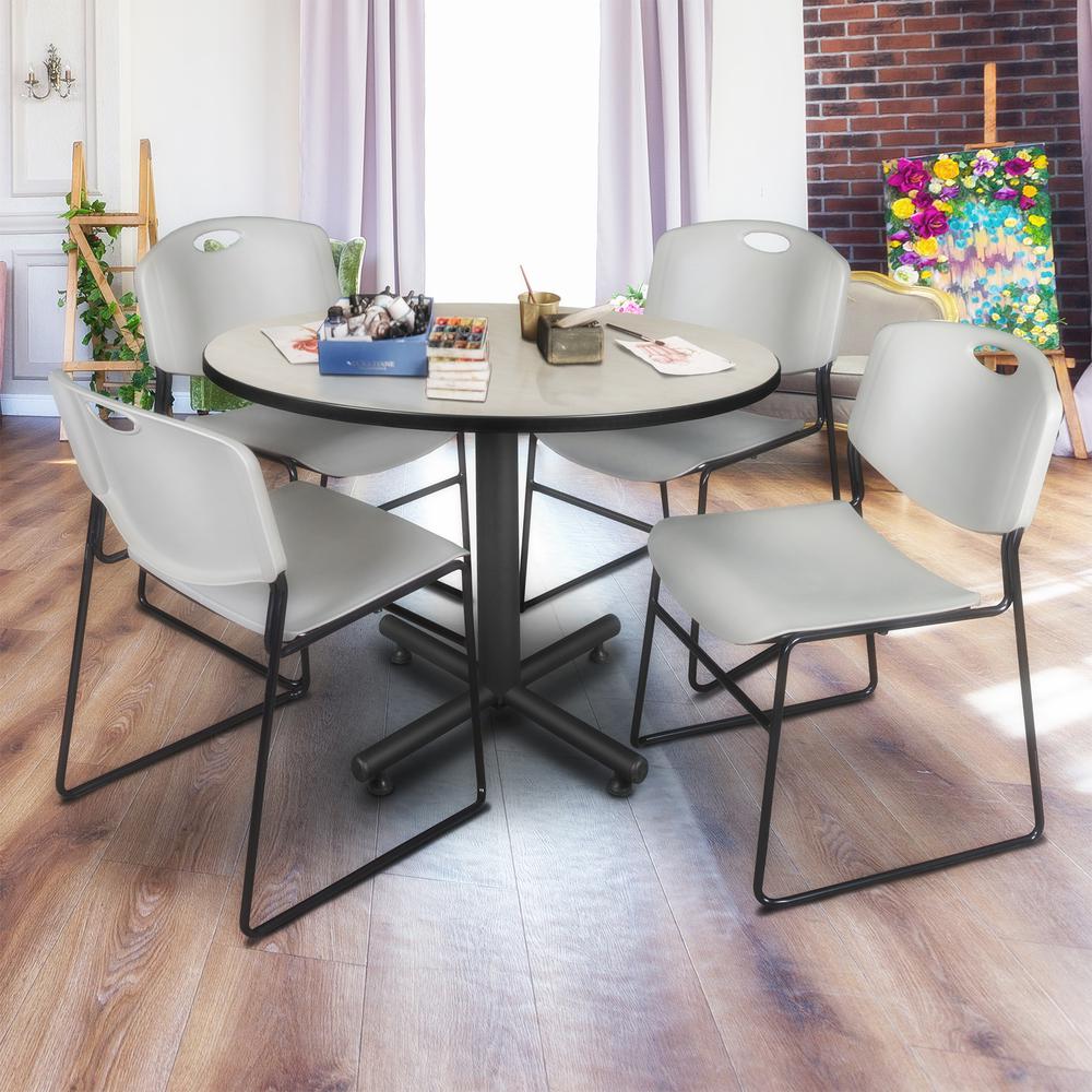Kobe 48" Round Breakroom Table- Maple & 4 Zeng Stack Chairs- Grey. Picture 2