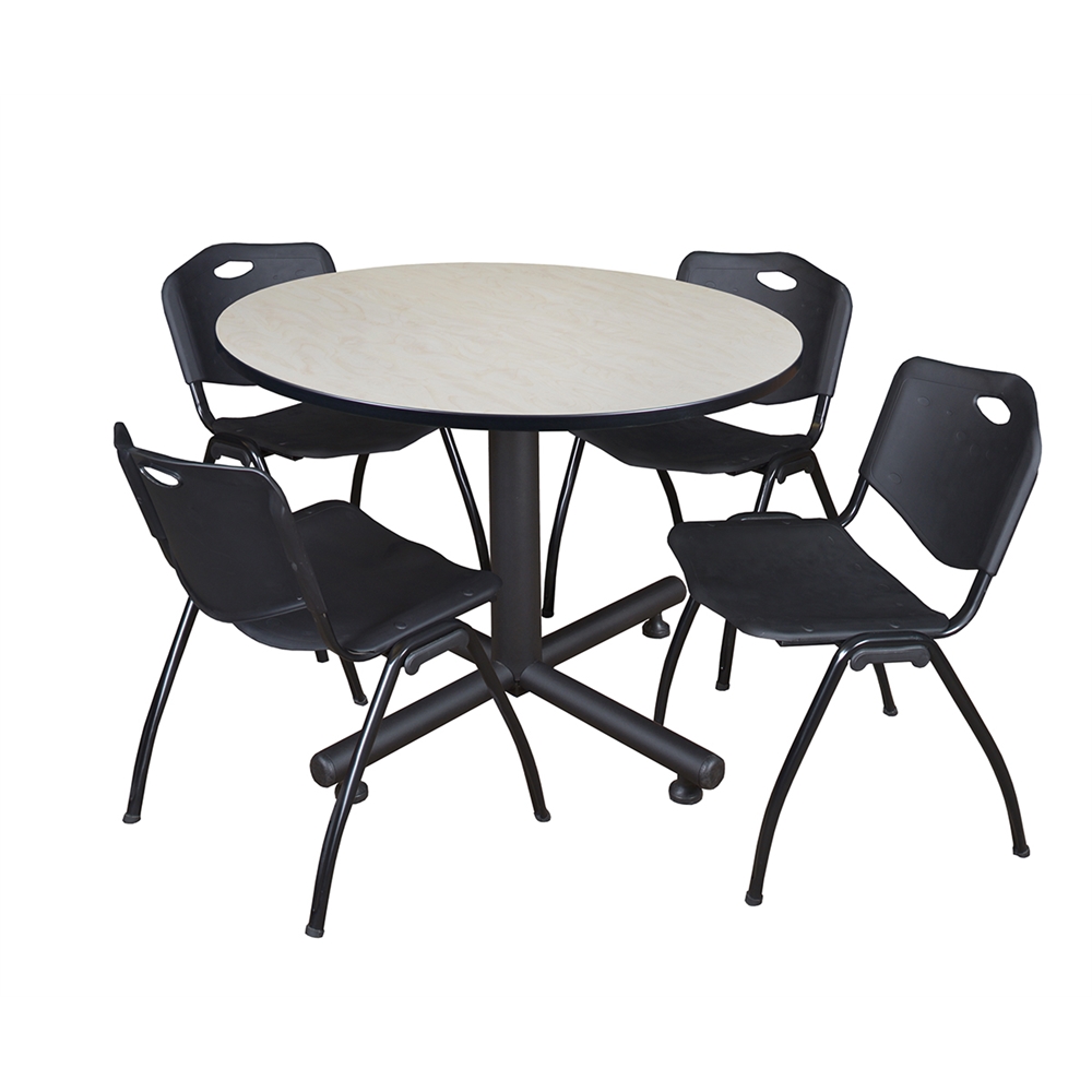 Kobe 48" Round Breakroom Table- Maple & 4 'M' Stack Chairs- Black. Picture 1