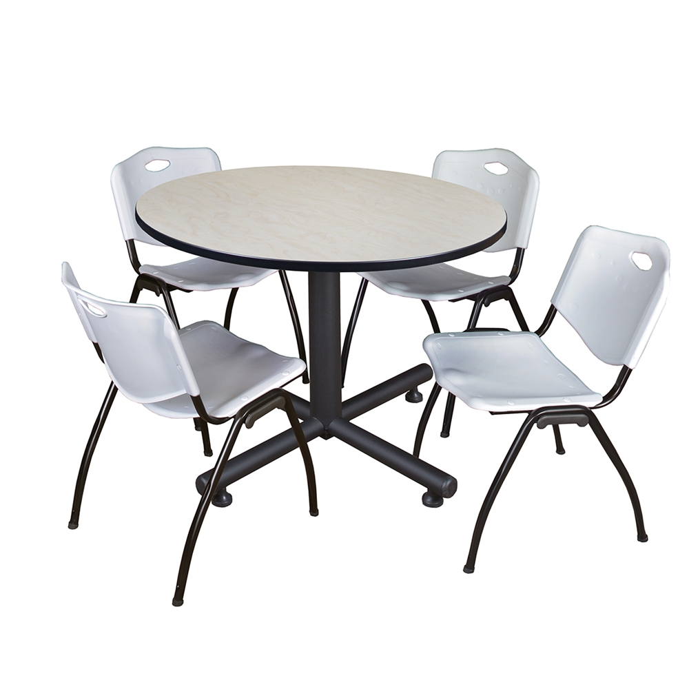 Kobe 48" Round Breakroom Table- Maple & 4 'M' Stack Chairs- Grey. Picture 1