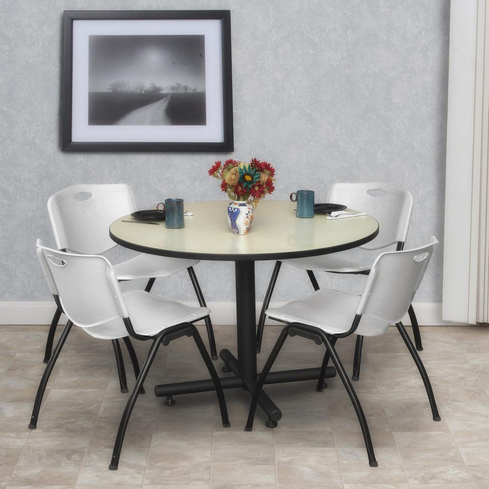 Kobe 48" Round Breakroom Table- Maple & 4 'M' Stack Chairs- Grey. Picture 2