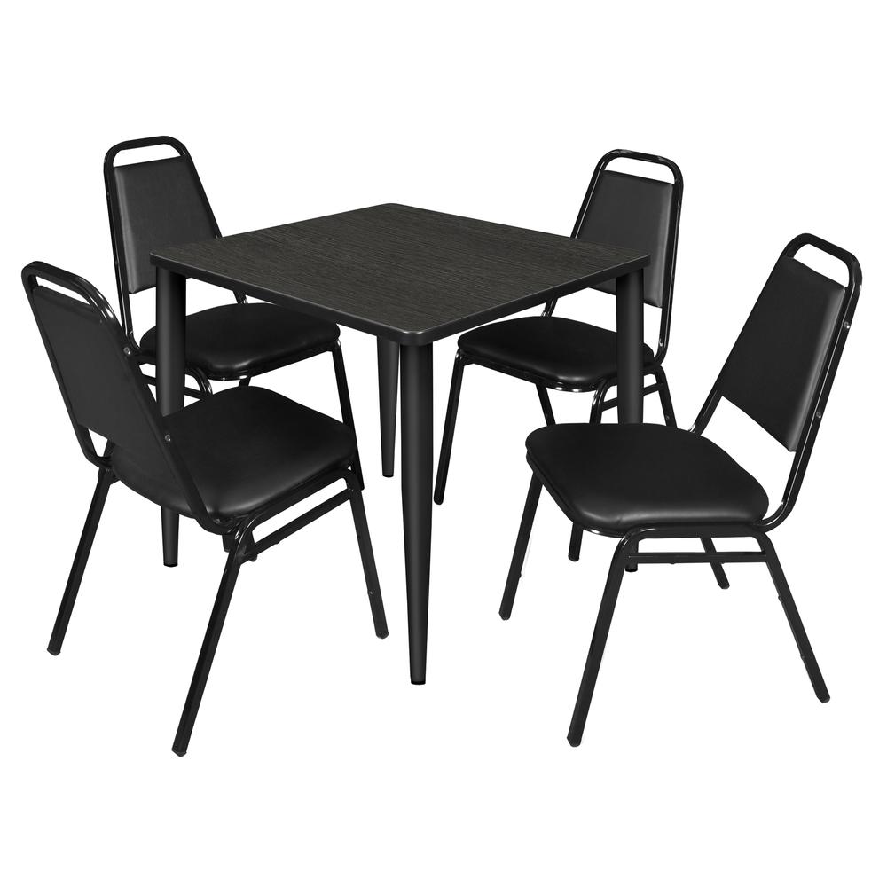 Regency Kahlo 30 in. Square Breakroom Table- Ash Grey Top, Black Base & 4 Restaurant Stack Chairs- Black. Picture 1