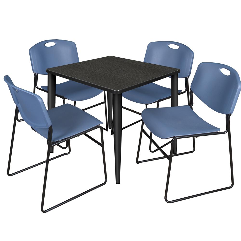 Regency Kahlo 30 in. Square Breakroom Table- Ash Grey Top, Black Base & 4 Zeng Stack Chairs- Blue. Picture 1