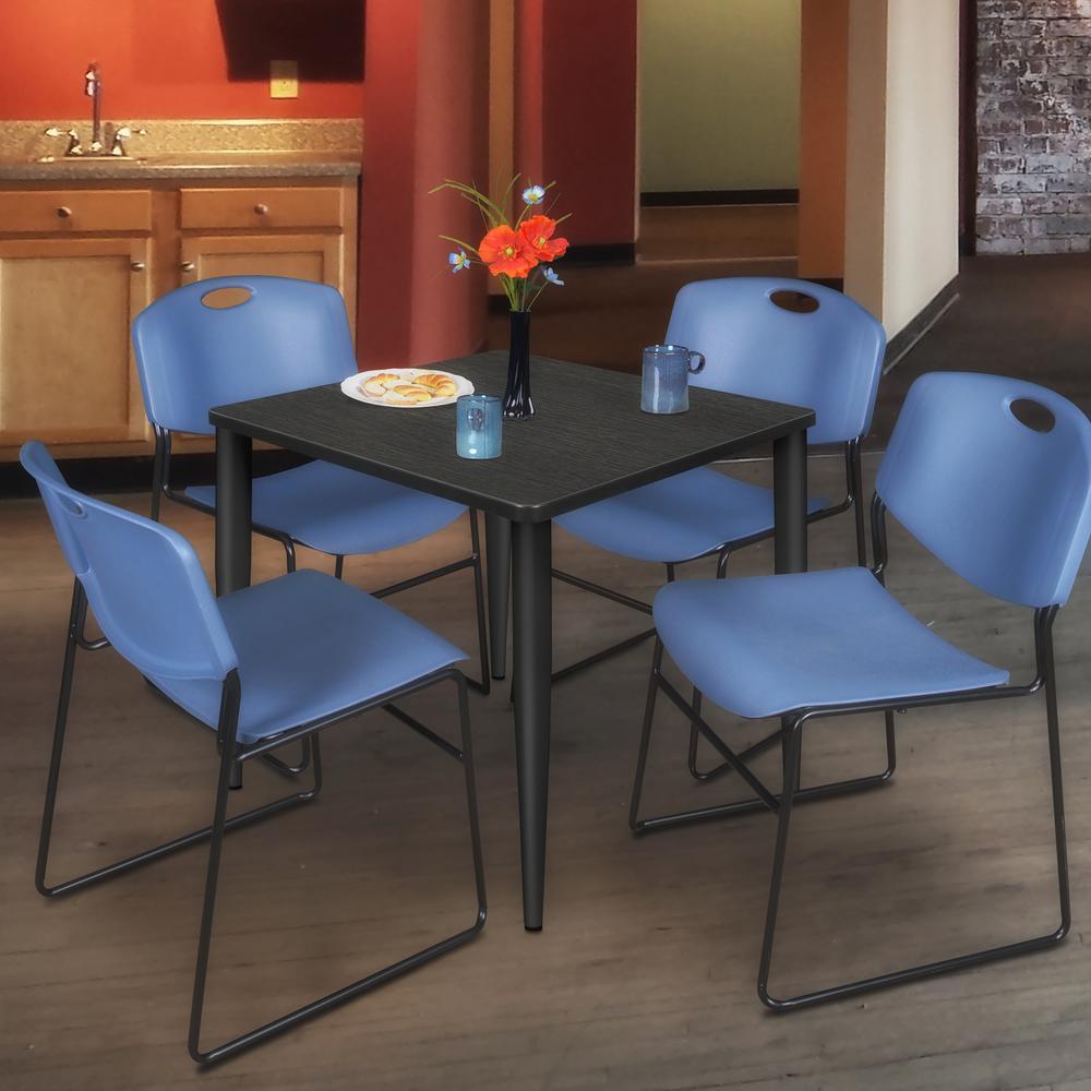Regency Kahlo 30 in. Square Breakroom Table- Ash Grey Top, Black Base & 4 Zeng Stack Chairs- Blue. Picture 7