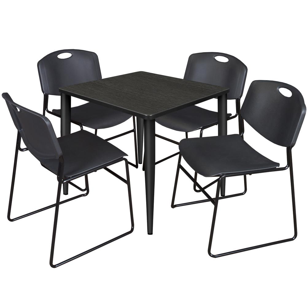 Regency Kahlo 30 in. Square Breakroom Table- Ash Grey Top, Black Base & 4 Zeng Stack Chairs- Black. Picture 1