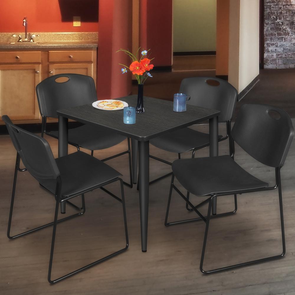 Regency Kahlo 30 in. Square Breakroom Table- Ash Grey Top, Black Base & 4 Zeng Stack Chairs- Black. Picture 7