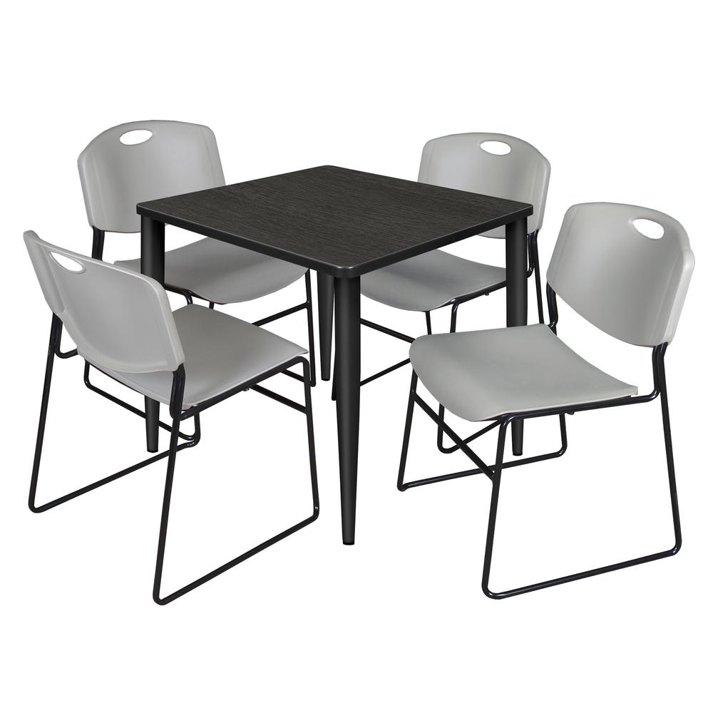 Regency Kahlo 30 in. Square Breakroom Table- Ash Grey Top, Black Base & 4 Zeng Stack Chairs- Grey. Picture 1