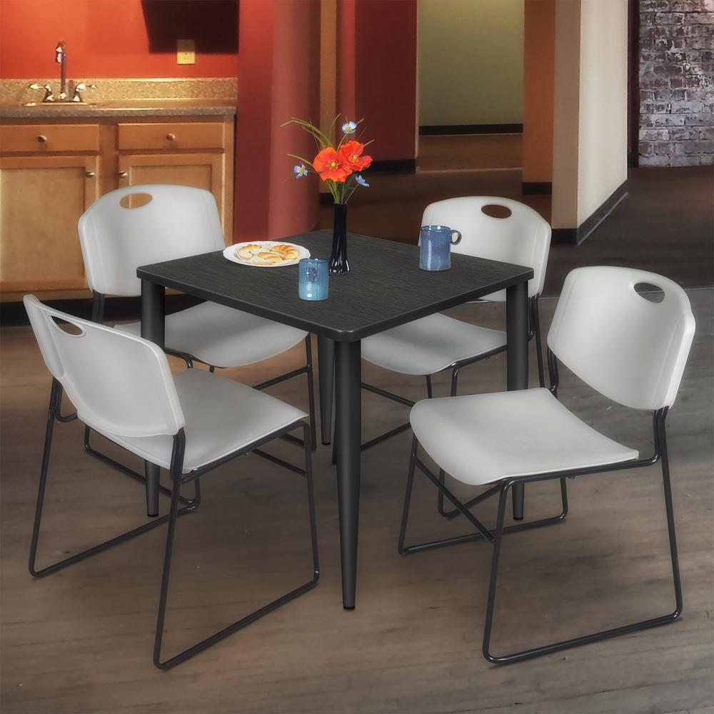 Regency Kahlo 30 in. Square Breakroom Table- Ash Grey Top, Black Base & 4 Zeng Stack Chairs- Grey. Picture 7