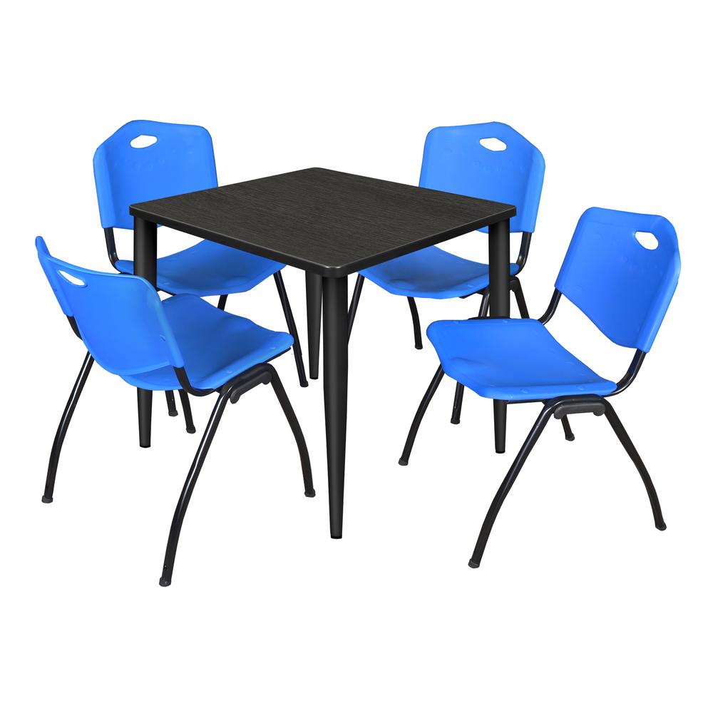 Regency Kahlo 30 in. Square Breakroom Table- Ash Grey Top, Black Base & 4 M Stack Chairs- Blue. Picture 1