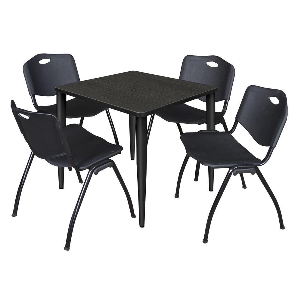 Regency Kahlo 30 in. Square Breakroom Table- Ash Grey Top, Black Base & 4 M Stack Chairs- Black. Picture 1