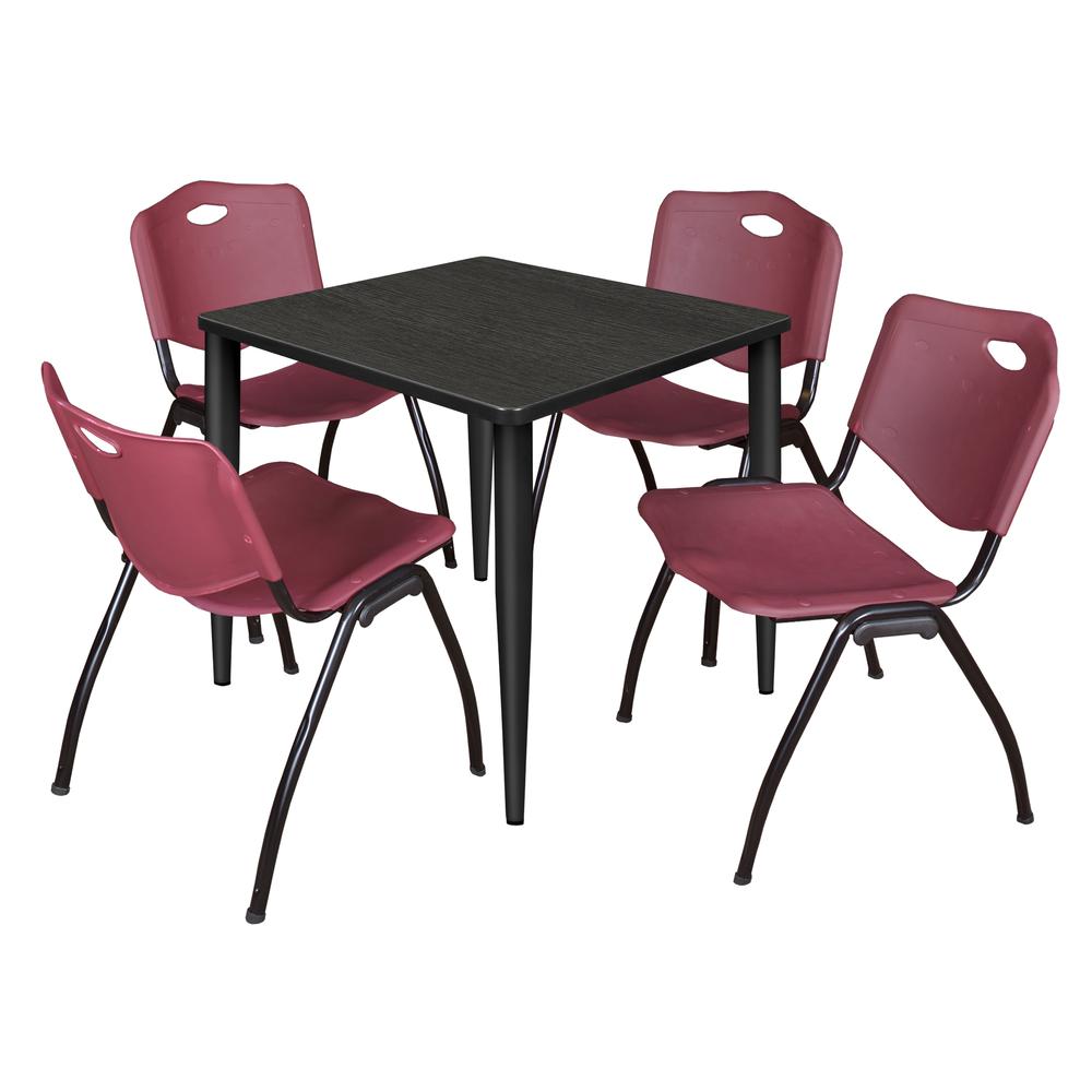 Regency Kahlo 30 in. Square Breakroom Table- Ash Grey Top, Black Base & 4 M Stack Chairs- Burgundy. Picture 1