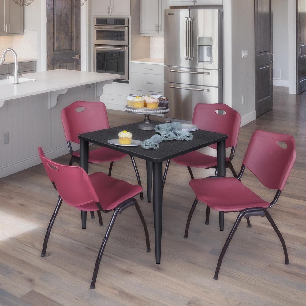 Regency Kahlo 30 in. Square Breakroom Table- Ash Grey Top, Black Base & 4 M Stack Chairs- Burgundy. Picture 7