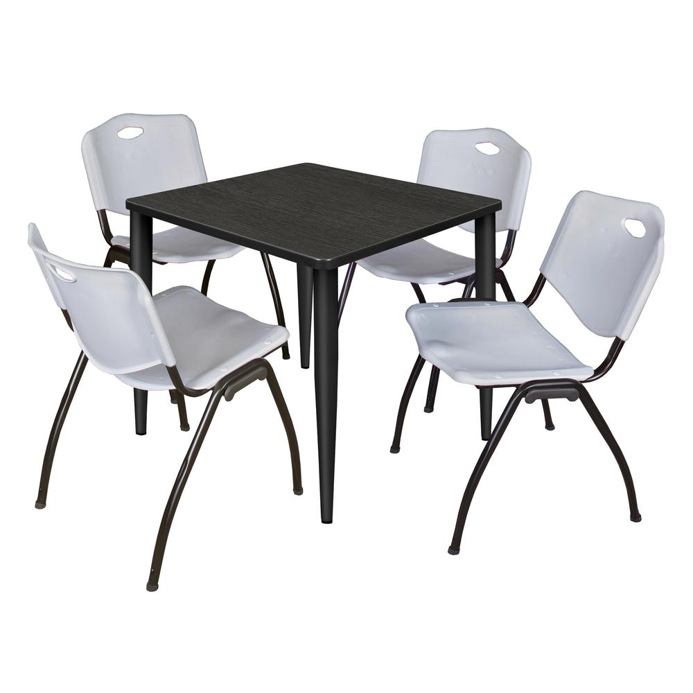 Regency Kahlo 30 in. Square Breakroom Table- Ash Grey Top, Black Base & 4 M Stack Chairs- Grey. Picture 1