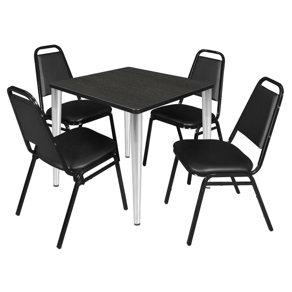 Regency Kahlo 30 in. Square Breakroom Table- Ash Grey Top, Chrome Base & 4 Restaurant Stack Chairs- Black. Picture 1
