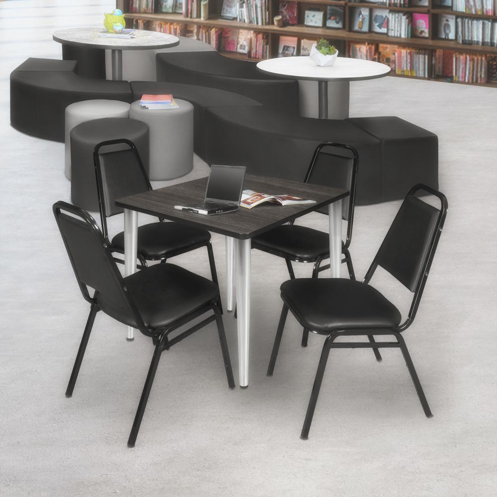 Regency Kahlo 30 in. Square Breakroom Table- Ash Grey Top, Chrome Base & 4 Restaurant Stack Chairs- Black. Picture 7