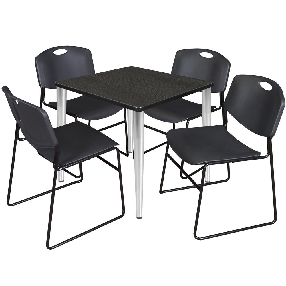 Regency Kahlo 30 in. Square Breakroom Table- Ash Grey Top, Chrome Base & 4 Zeng Stack Chairs- Black. Picture 1