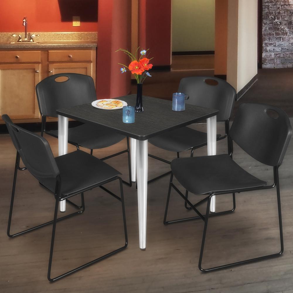 Regency Kahlo 30 in. Square Breakroom Table- Ash Grey Top, Chrome Base & 4 Zeng Stack Chairs- Black. Picture 7