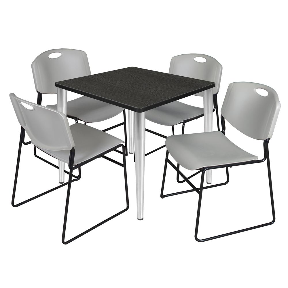 Regency Kahlo 30 in. Square Breakroom Table- Ash Grey Top, Chrome Base & 4 Zeng Stack Chairs- Grey. Picture 1