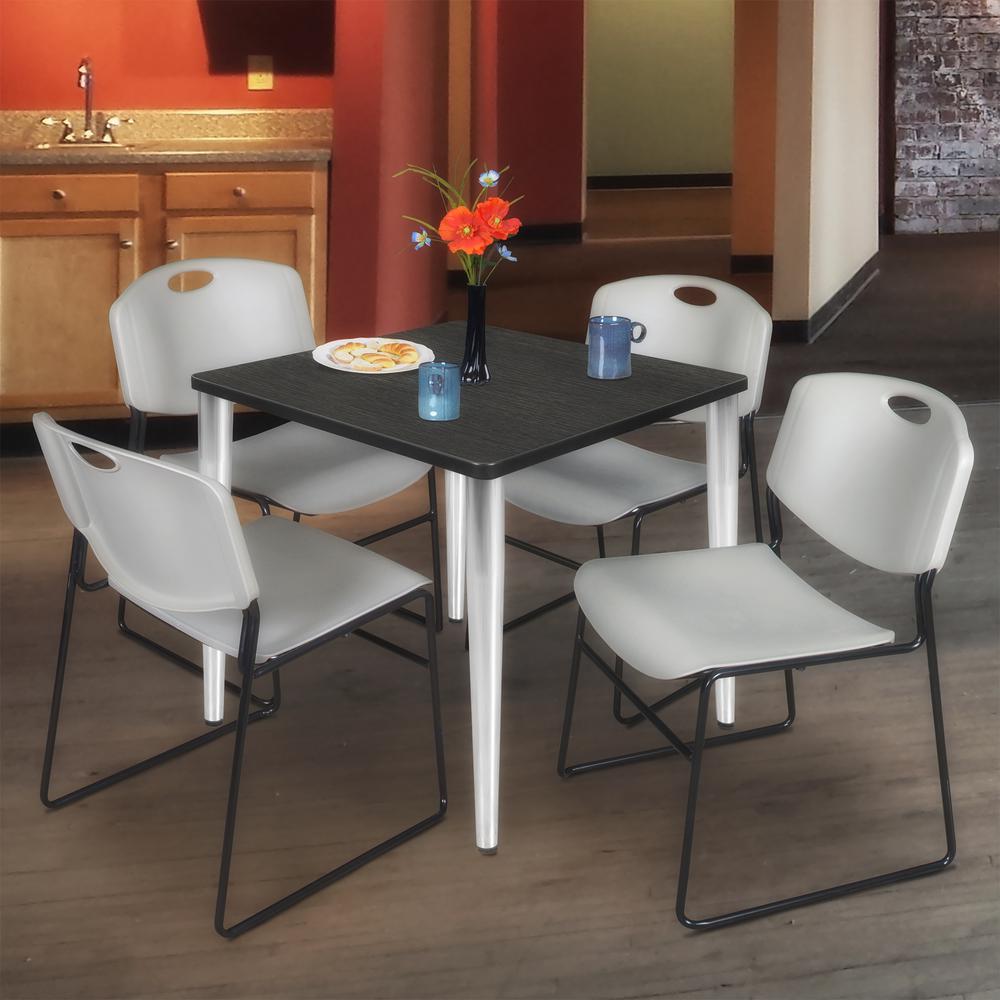 Regency Kahlo 30 in. Square Breakroom Table- Ash Grey Top, Chrome Base & 4 Zeng Stack Chairs- Grey. Picture 7