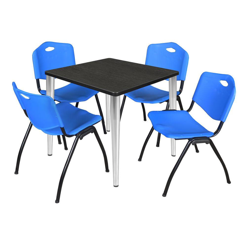 Regency Kahlo 30 in. Square Breakroom Table- Ash Grey Top, Chrome Base & 4 M Stack Chairs- Blue. Picture 1