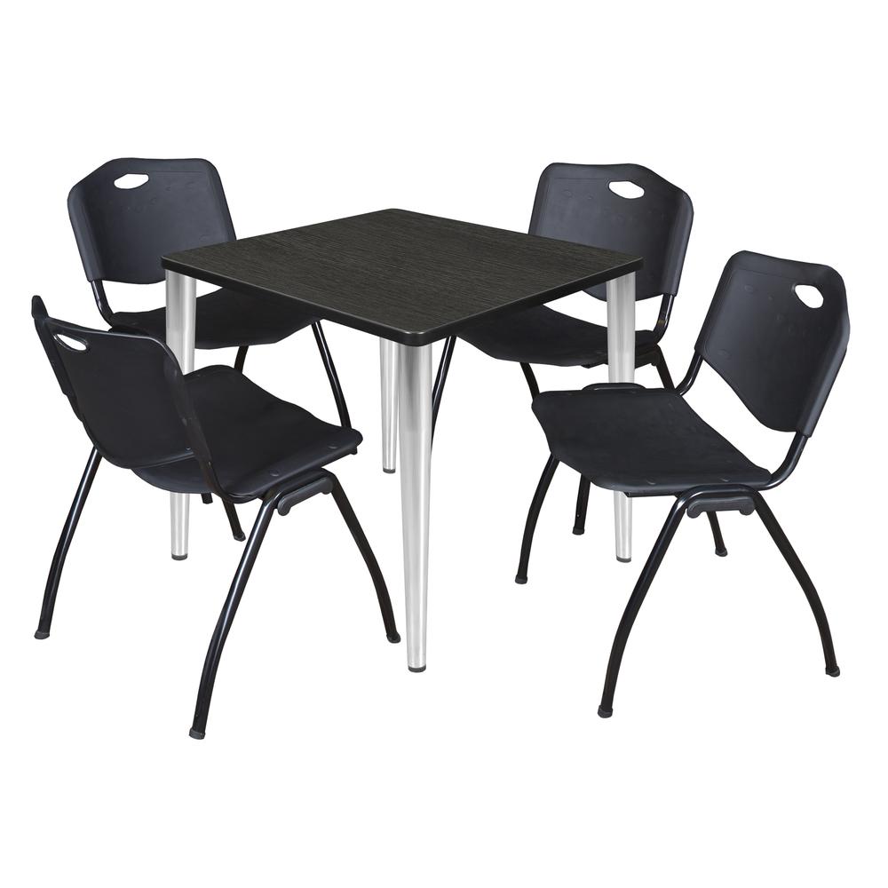 Regency Kahlo 30 in. Square Breakroom Table- Ash Grey Top, Chrome Base & 4 M Stack Chairs- Black. Picture 1