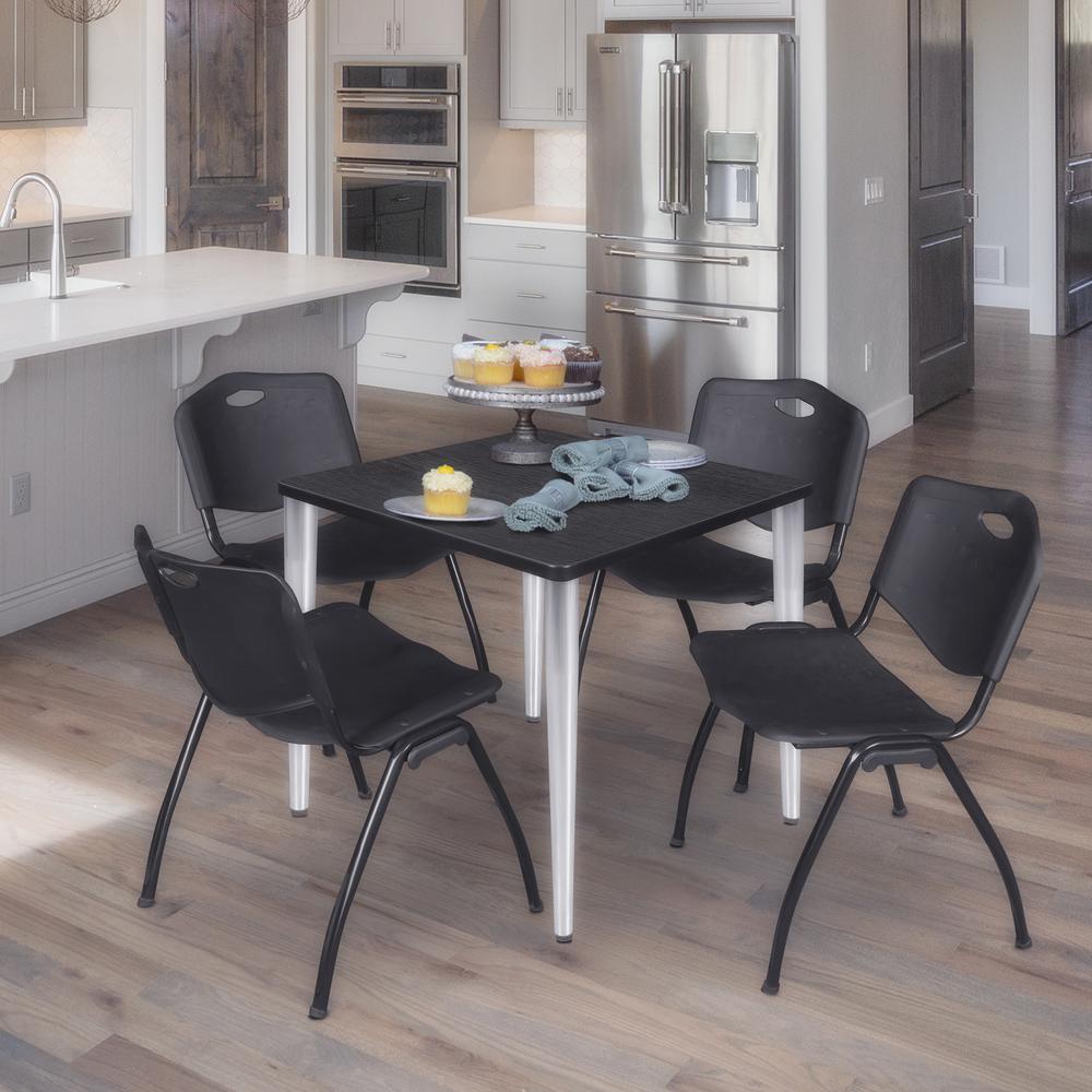 Regency Kahlo 30 in. Square Breakroom Table- Ash Grey Top, Chrome Base & 4 M Stack Chairs- Black. Picture 7