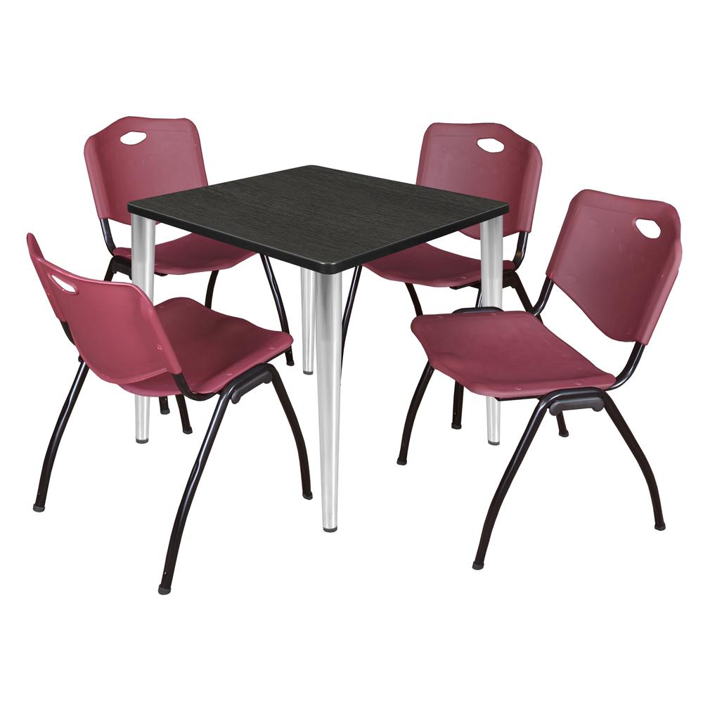 Regency Kahlo 30 in. Square Breakroom Table- Ash Grey Top, Chrome Base & 4 M Stack Chairs- Burgundy. Picture 1